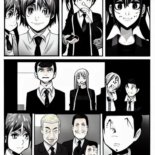 Image similar to a manga page of The Office in the style of Spy x Family