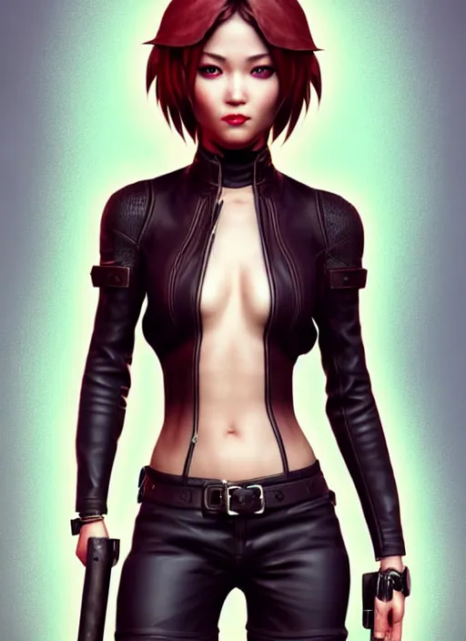 Image similar to rogue, leather bandit outfit!!! beautiful and athletic short hair female!! gorgeous face and eyes!! character concept art, sharp focus, octane render! unreal engine 5! highly rendered!! trending on artstation!! detailed linework!! illustration by artgerm, wlop, and chie yoshii