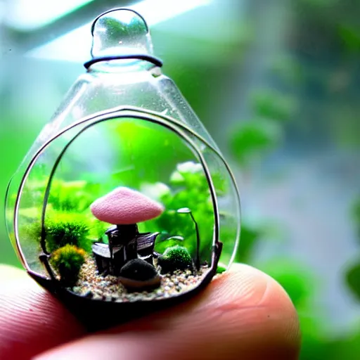 Image similar to a cute tiny world in a closed terrarium