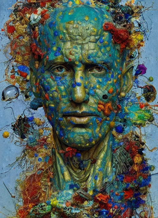 Image similar to a sculpture portrait made of bacteria and virus and molecules and atoms, painting part by wojciech siudmak, part by ilya repin, part by max ernst, part by norman rockwell, artstation