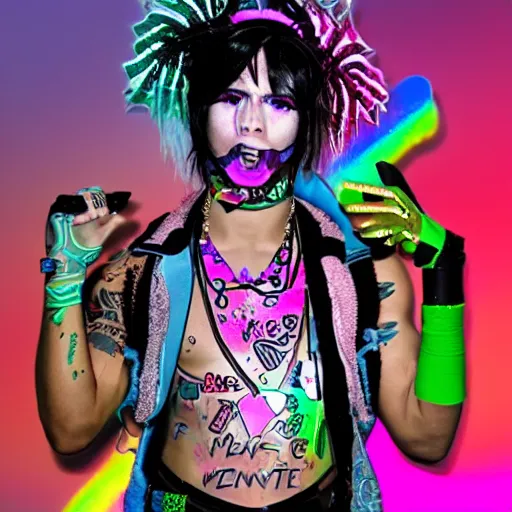 Image similar to Decora cybergoth vaporwave maximalist Zyzz