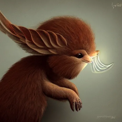 Prompt: cute creature with light brown fur and wings, surreal, concept art, digital art