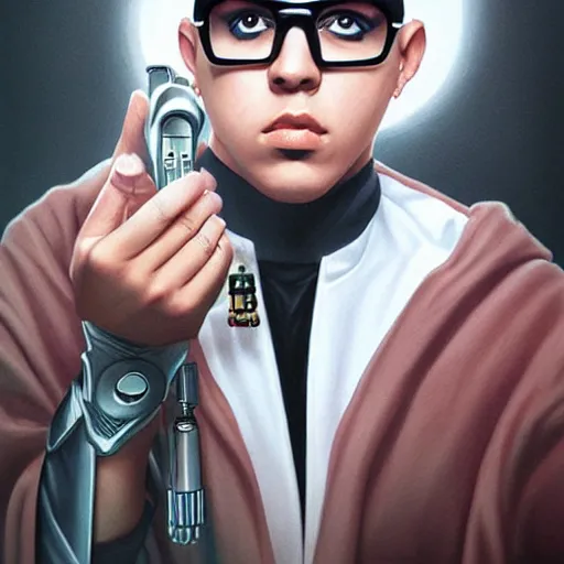 Prompt: portrait of singer bad bunny as a jedi by artgerm