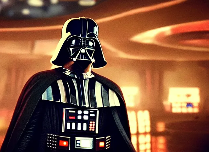 Image similar to film still of Darth Vader gambling in Vegas in the new Star Wars movie, 4k