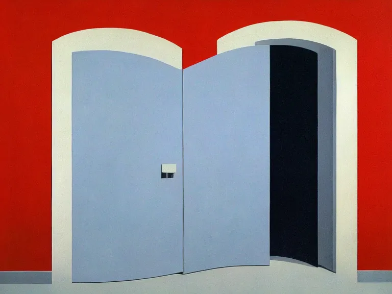 Image similar to a door to nothingness, painting by rene magritte, high detail, high resolution