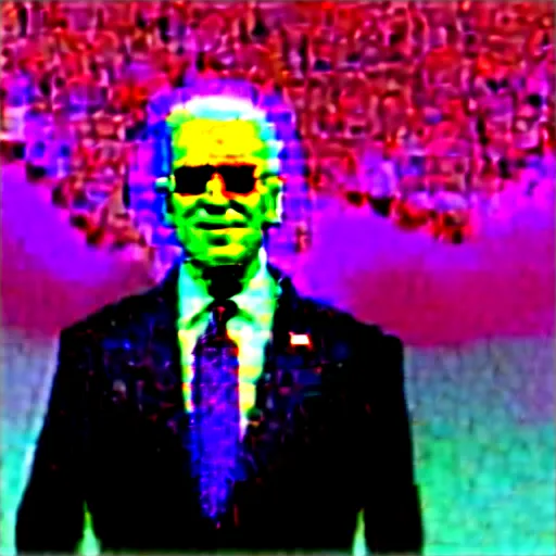 Prompt: grinning cyberpunk Joe Biden vaporwave aesthetic
