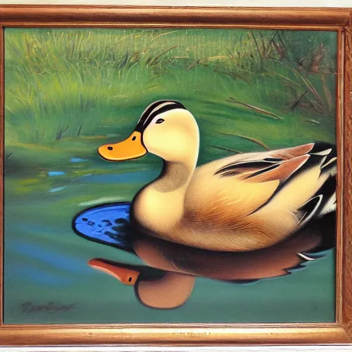 Prompt: a duck on the prowl oil painting ralph brownell mcgrew
