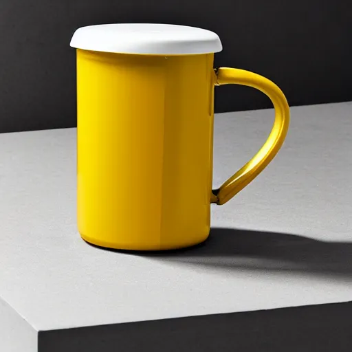 Image similar to yellow coffee mug that looks similar to a rimowa portmanteau with leather handle