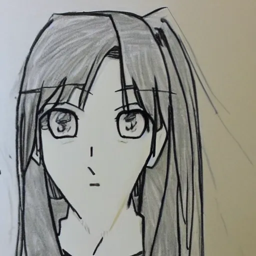 Prompt: awful flat bad front facing anime - esque art, drawn by inexperienced artistically - challenged 1 4 - year - old in class in 2 0 minutes when bored, bad proportions, ink pen, scratchy, no shading