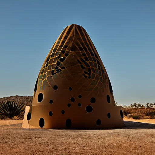 Prompt: architectural photograph by iwan baan of a playful building in the shape of a monitor lizard in the middle of the desert, designed by future systems