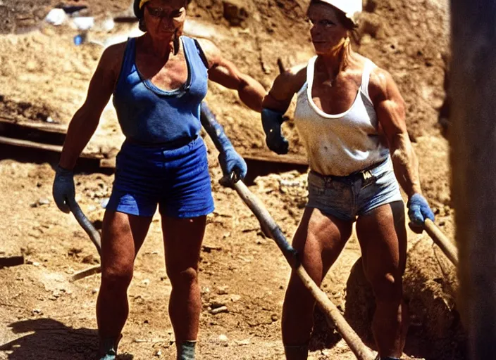 Image similar to 90's professional color photograph, A muscular woman who labors in the mines.