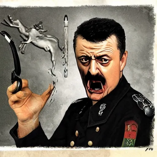 Image similar to igor ivanovich strelkov became an bloody aggressive degenerate hellfire demon calling for total mobilization, photo - realistic, color image, 2 k, highly detailed, bodyhorror, occult art