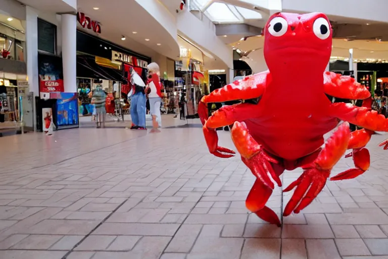 Image similar to a cosplayer cosplaying as a cute crab, in 2 0 0 2, at a mall, street style, royalcore, low - light photograph, photography by tyler mitchell