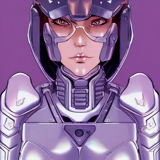Prompt: portrait of a woman wearing power armor by masamune shirow and moebius, trending on artstation, cgsociety