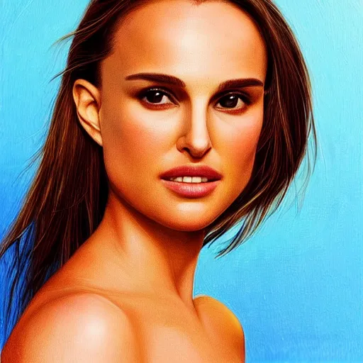 Image similar to “Natalie Portman, beautiful, golden hour, sharp focus, hyperrealistic masterpiece professionally post-processed smooth ultradetailed digital airbrush painting”