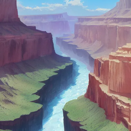 Prompt: concept art painting of a grand canyon filled with water, realistic, detailed, cel shaded, in the style of makoto shinkai and greg rutkowski and james gurney