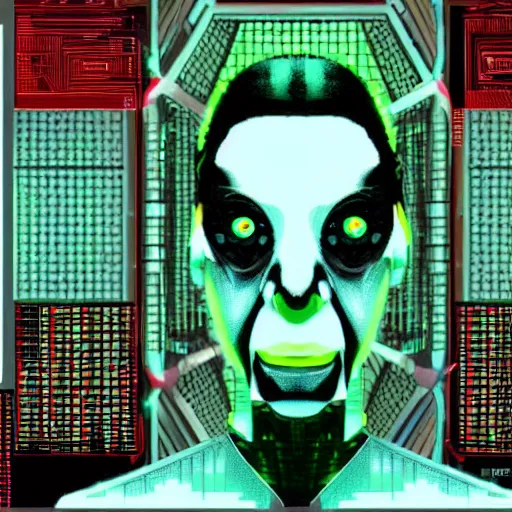 Prompt: Tilda Swinton as SHODAN in System Shock 2