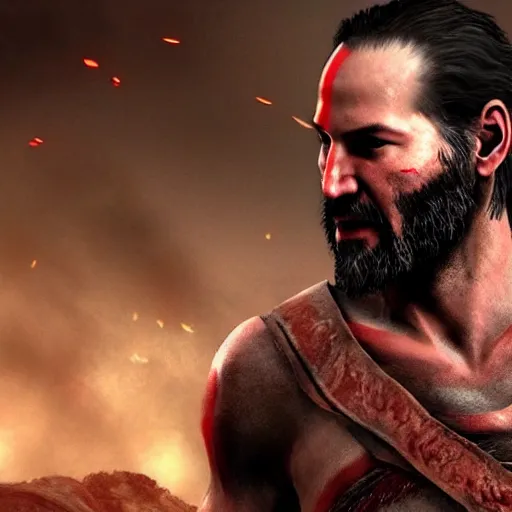 Image similar to Keanu Reeves in the God of War game