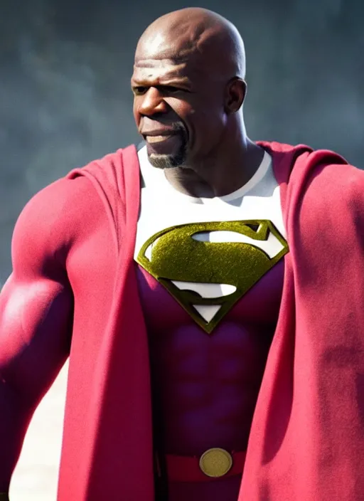 Prompt: film still of Terry Crews as Superman in Superman, 4k