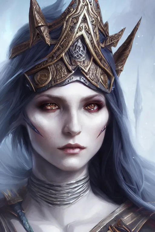 Image similar to dark elf princess, highly detailed, d & d, fantasy, highly detailed, digital painting, trending on artstation, concept art, sharp focus, illustration, art by artgerm and greg rutkowski and fuji choko and viktoria gavrilenko and hoang lap