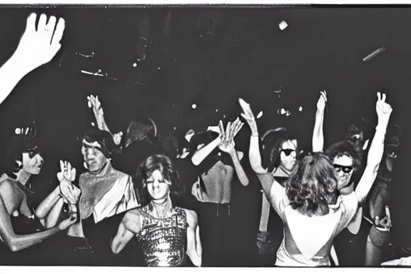 Prompt: Don McCullin's award-winning photo from inside Studio 54 disco in New York City in 1978, Cinestill 800T, people dancing, disco ball, colored lights, Saturday Night Fever movie