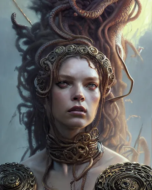 Image similar to fierce medusa, fantasy character portrait, ultra realistic, concept art, intricate details, highly detailed by greg rutkowski, gaston bussiere, craig mullins, simon bisley