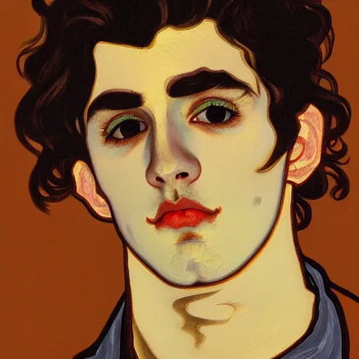 Image similar to painting of young cute handsome beautiful dark medium wavy hair man in his 2 0 s named shadow taehyung at the halloween pumpkin jack o'lantern party, depressed, melancholy, autumn, japan, elegant, clear, painting, stylized, delicate, soft facial features, delicate facial features, soft art, art by alphonse mucha, vincent van gogh, egon schiele