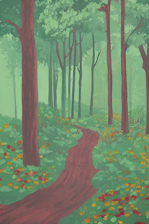 Prompt: over the garden wall background painting. the woods