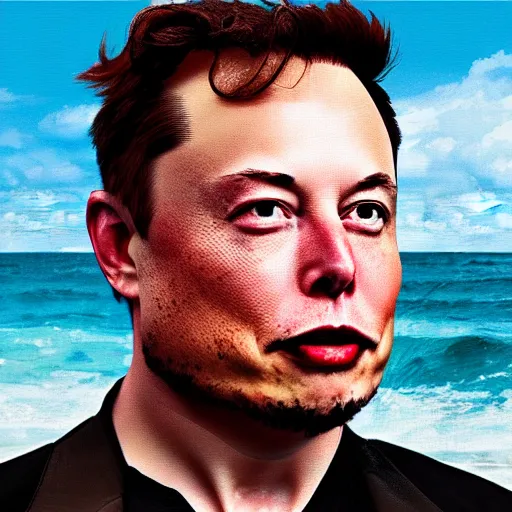 Image similar to a elon musk in the middle of the sea in the style of digital art