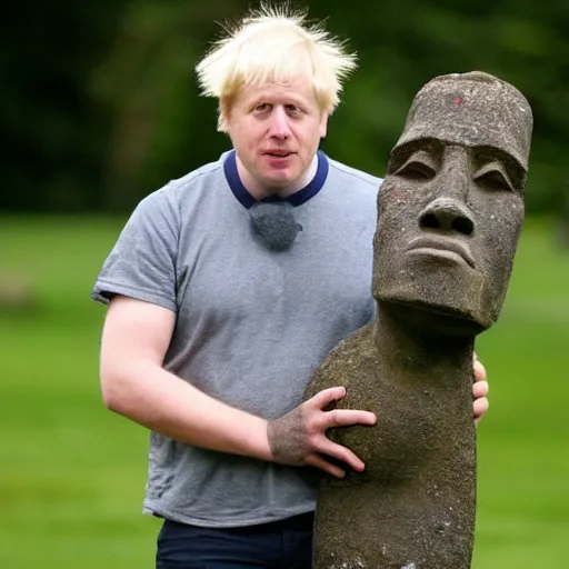 Prompt: Boris Johnson stealing a moai from Easter island