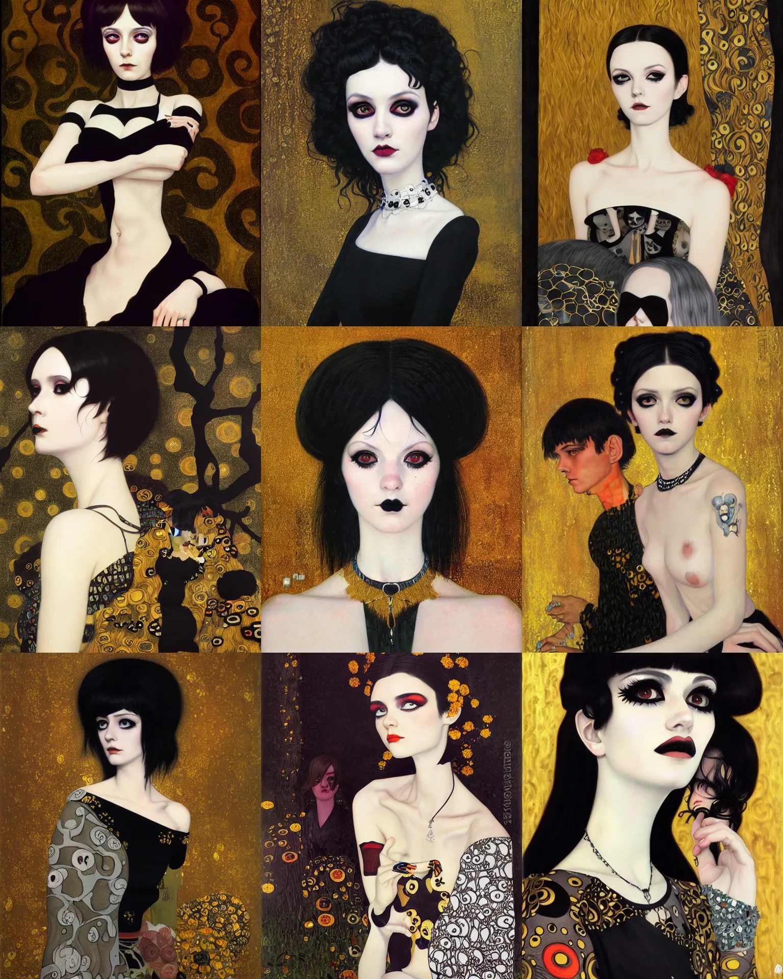 Prompt: A goth portrait painted by Ilya Kuvshinov and Gustav Klimt