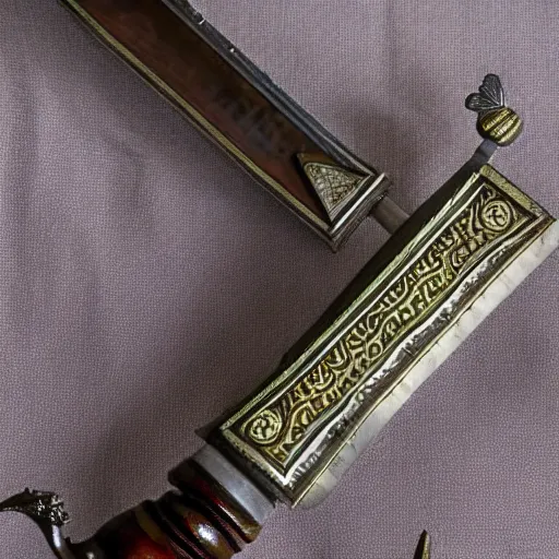 Image similar to photograph of an ornate fantasy sword with a zig-zag shaped blade