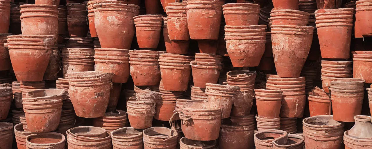 Prompt: spaghetti being stored in ancient terra cotta pots, middle east, fine detail, canon 5 0 mm, in the style wes anderson, kodachrome, retro