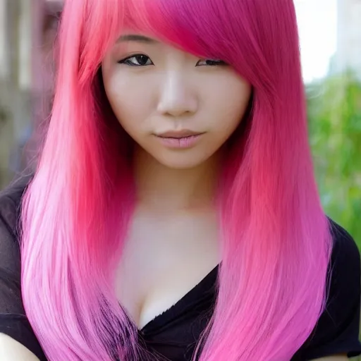 Prompt: stunning asian girl with pink hair