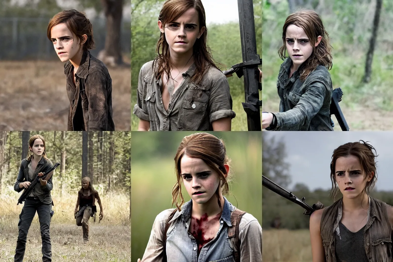 Prompt: Still of Emma Watson in Walking Dead