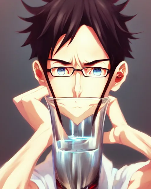Prompt: anime portrait of a skinny man using a glass with a hude Adam's apple by Stanley Artgerm Lau, WLOP, Rossdraws, James Jean, Andrei Riabovitchev, Marc Simonetti, and Sakimichan, trending on artstation