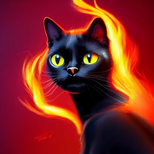 Image similar to black cat with fiery blue eyes , digital art , artstation , 4k , HD