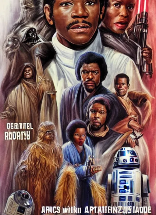 Image similar to star wars African american actors adaptation, movie poster