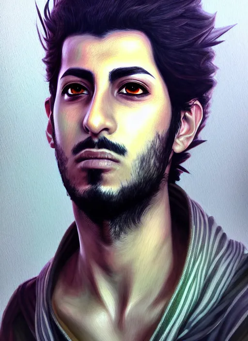 Image similar to a portrait of emad on ama an ultrafine detailed painting, detailed painting, detailed eyes!!, final fantasy octopath traveler lovecraft ghibly