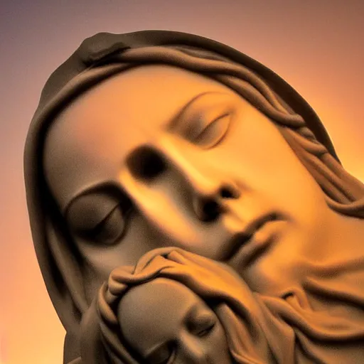 Image similar to digital photo of pieta face closeup as sunset cloud by