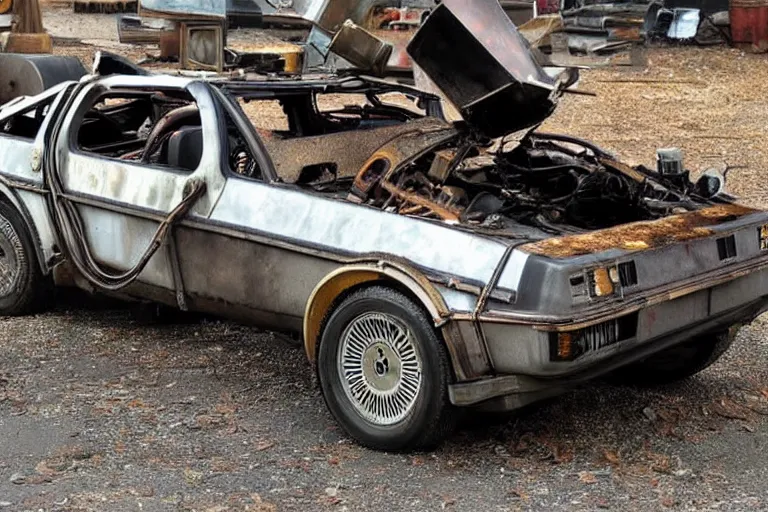 Image similar to rusty, scrap, salvage, junk 1 9 2 2 delorean