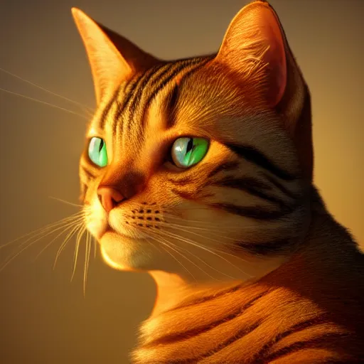 Prompt: tabby cat, golden hour, fantasy, sharp focus, digital art, hyper realistic, 4 k, unreal engine, highly detailed, hd, dramatic lighting by brom, trending on artstation, goku hairstyle