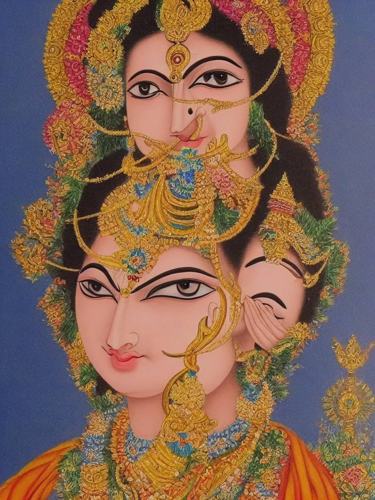 Image similar to a close up portrait of lord krishna, symmetric, beautiful painting, peaceful, calm, relaxing
