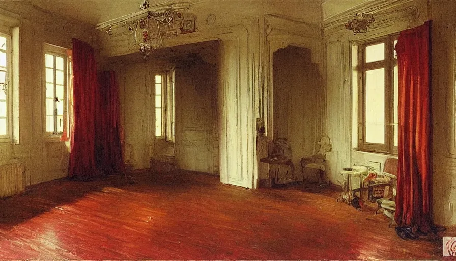 Image similar to detailed interior of a soviet apartment, by Ilya Repin