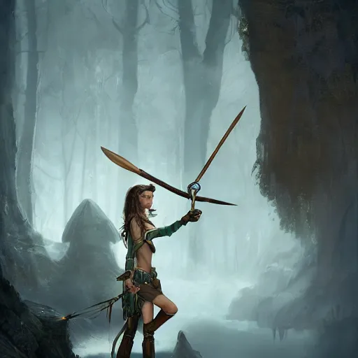 Prompt: young Michelle pheiffer elf archer, atmospheric lighting, intricate detail, cgsociety, hyperrealistic, octane render, RPG portrait, ambient light, dynamic lighting, hyper detailed, elegant, cinematic, awe inspiring, beautiful, by Mandy Jurgens and Małgorzata Kmiec, Dang My Linh, Lulu Chen, Alexis Franklin, Filip Hodas, Pascal Blanché, Bastien Lecouffe Deharme, in the style of Samantha Mash