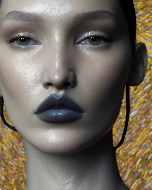 Image similar to a highly detailed metahuman 8 k close up render of bella hadid in vincent van gogh style trending on artstation made in unreal engine 4