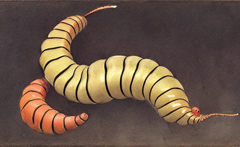 Prompt: caterpillar, colorful watercolor. by rembrant, battle angel alita, ralph mcquarrie, aluminum, 1 6 6 7