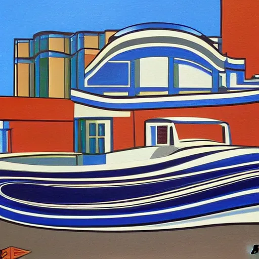 Image similar to a painting in the style of streamline moderne.