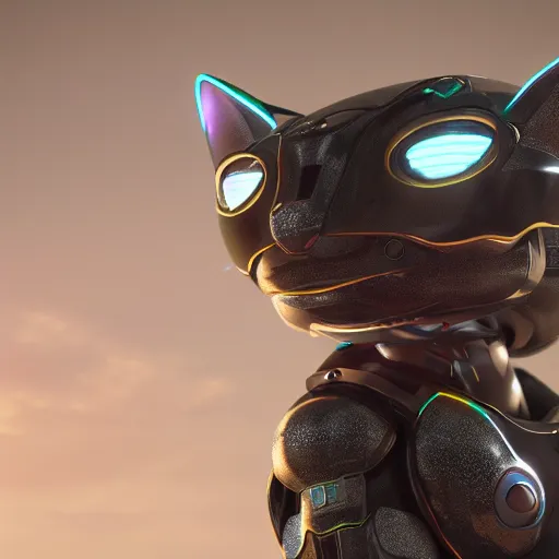 Prompt: a very highly detailed concept art of a beautiful cat robot, trending artstation, octane render, cinematic lightning, 8k,