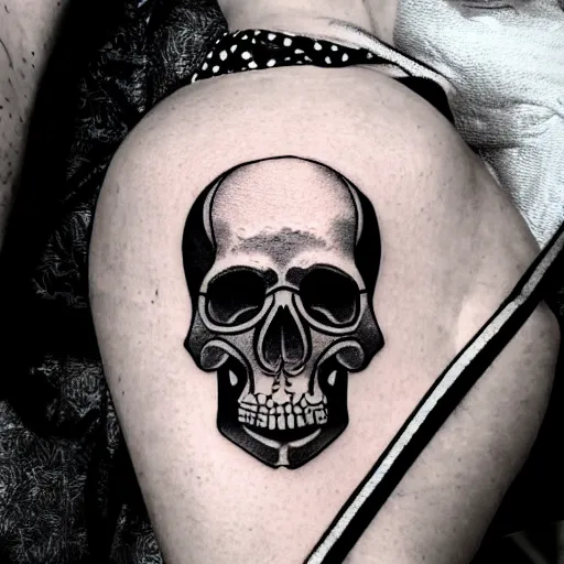 Image similar to tattoo design, stencil, tattoo stencil, traditional, a world famous tattoo of a geometric skull